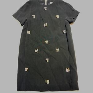 Kate Spade New York Black Embellished Shift Dress 8 Jewel Accent Short Sleeve